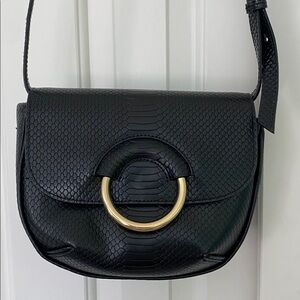 Banana Republic Black Snake Skin Pattern Crossbody Bag with Gold Accent